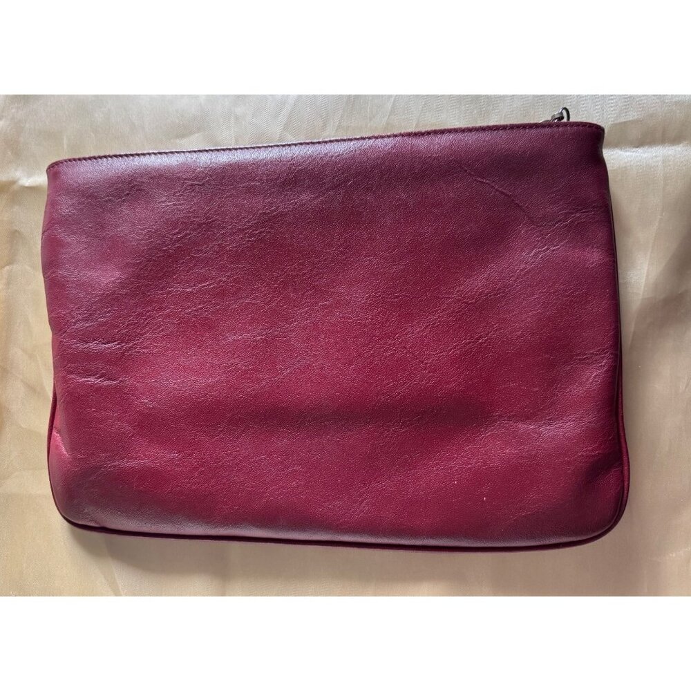 Christian Dior Burgundy Leather Clutch Bag With Ruched Design & CD Logo Top Zip - Picture 3 of 9